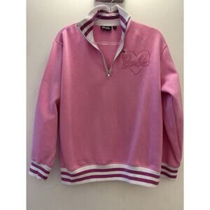 Women's Barbie Pink 1/4 Zip Pullover Sweatshirt Track TOP Size M EUC